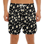 Black Daisy Floral Pattern Print Men's Split Running Shorts