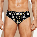 Black Daisy Floral Pattern Print Men's Swim Briefs