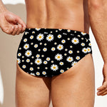 Black Daisy Floral Pattern Print Men's Swim Briefs