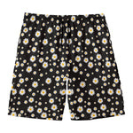 Black Daisy Floral Pattern Print Men's Swim Trunks
