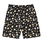 Black Daisy Floral Pattern Print Men's Swim Trunks