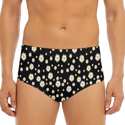 Black Daisy Floral Pattern Print Men's Triangle Swim Briefs