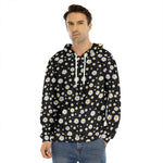 Black Daisy Floral Pattern Print Men's Velvet Pullover Hoodie