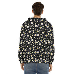 Black Daisy Floral Pattern Print Men's Velvet Pullover Hoodie