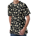 Black Daisy Floral Pattern Print Men's Velvet T-Shirt