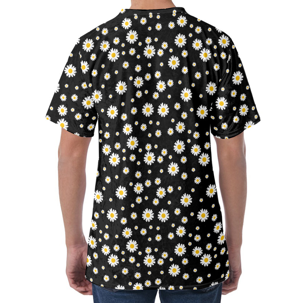 Black Daisy Floral Pattern Print Men's Velvet T-Shirt
