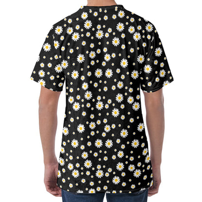 Black Daisy Floral Pattern Print Men's Velvet T-Shirt