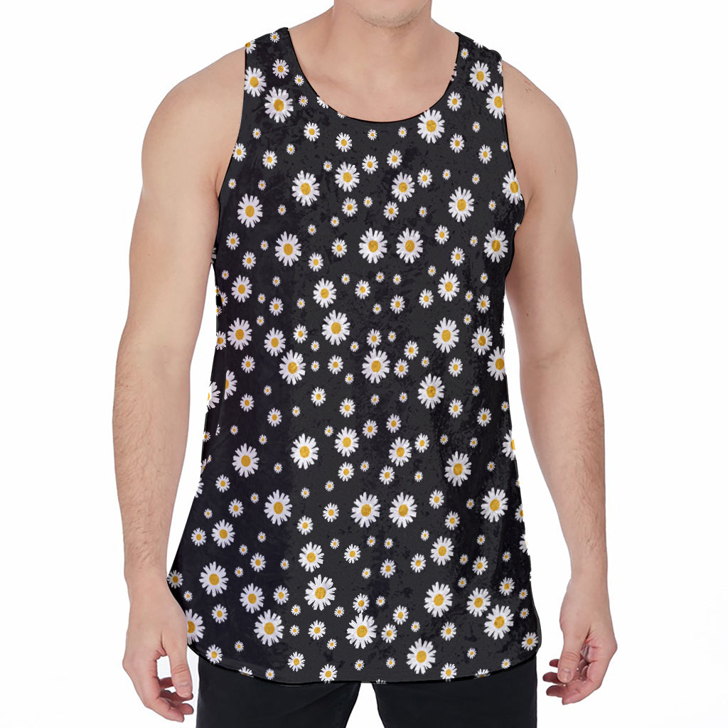 Black Daisy Floral Pattern Print Men's Velvet Tank Top