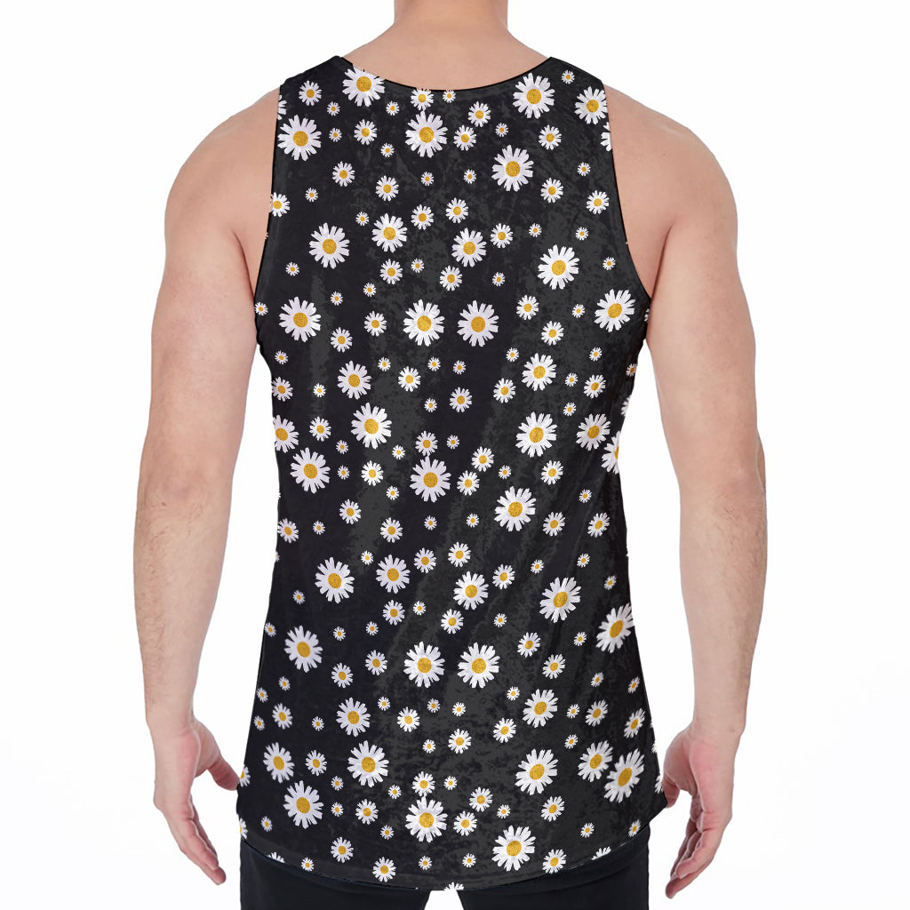 Black Daisy Floral Pattern Print Men's Velvet Tank Top