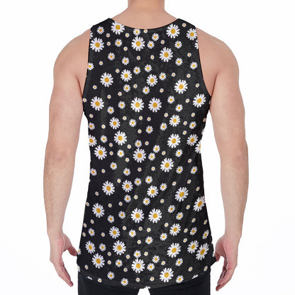 Black Daisy Floral Pattern Print Men's Velvet Tank Top