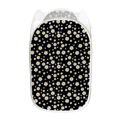 Black Daisy Floral Pattern Print Mesh Laundry Hamper