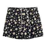 Black Daisy Floral Pattern Print Mesh Shorts