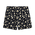 Black Daisy Floral Pattern Print Mesh Shorts