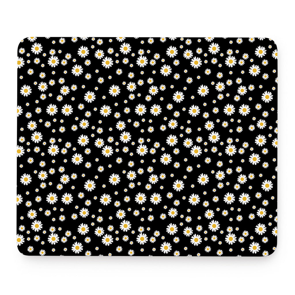 Black Daisy Floral Pattern Print Mouse Pad