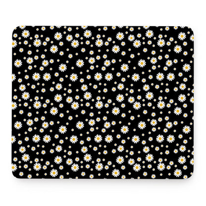 Black Daisy Floral Pattern Print Mouse Pad