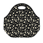Black Daisy Floral Pattern Print Neoprene Lunch Bag