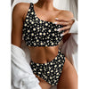 Black Daisy Floral Pattern Print One Shoulder Bikini Top