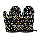 Black Daisy Floral Pattern Print Oven Mitts