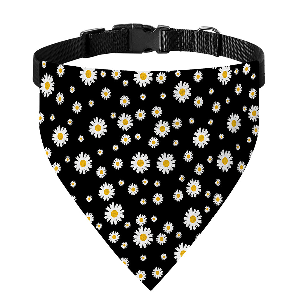 Black Daisy Floral Pattern Print Over The Collar Dog Bandana