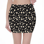 Black Daisy Floral Pattern Print Pencil Mini Skirt