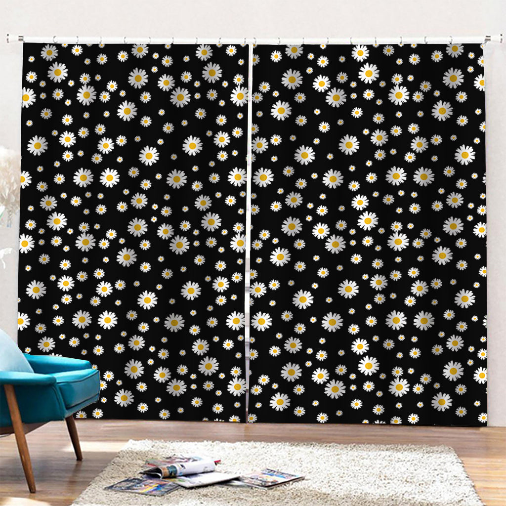 Black Daisy Floral Pattern Print Pencil Pleat Curtains