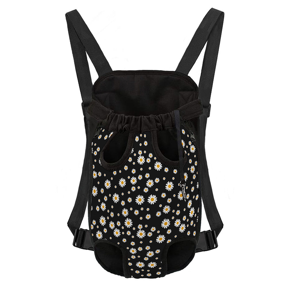 Black Daisy Floral Pattern Print Pet Carrier Backpack