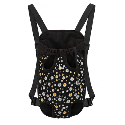 Black Daisy Floral Pattern Print Pet Carrier Backpack