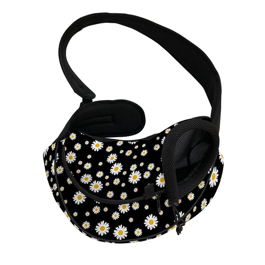 Black Daisy Floral Pattern Print Pet Sling Carrier
