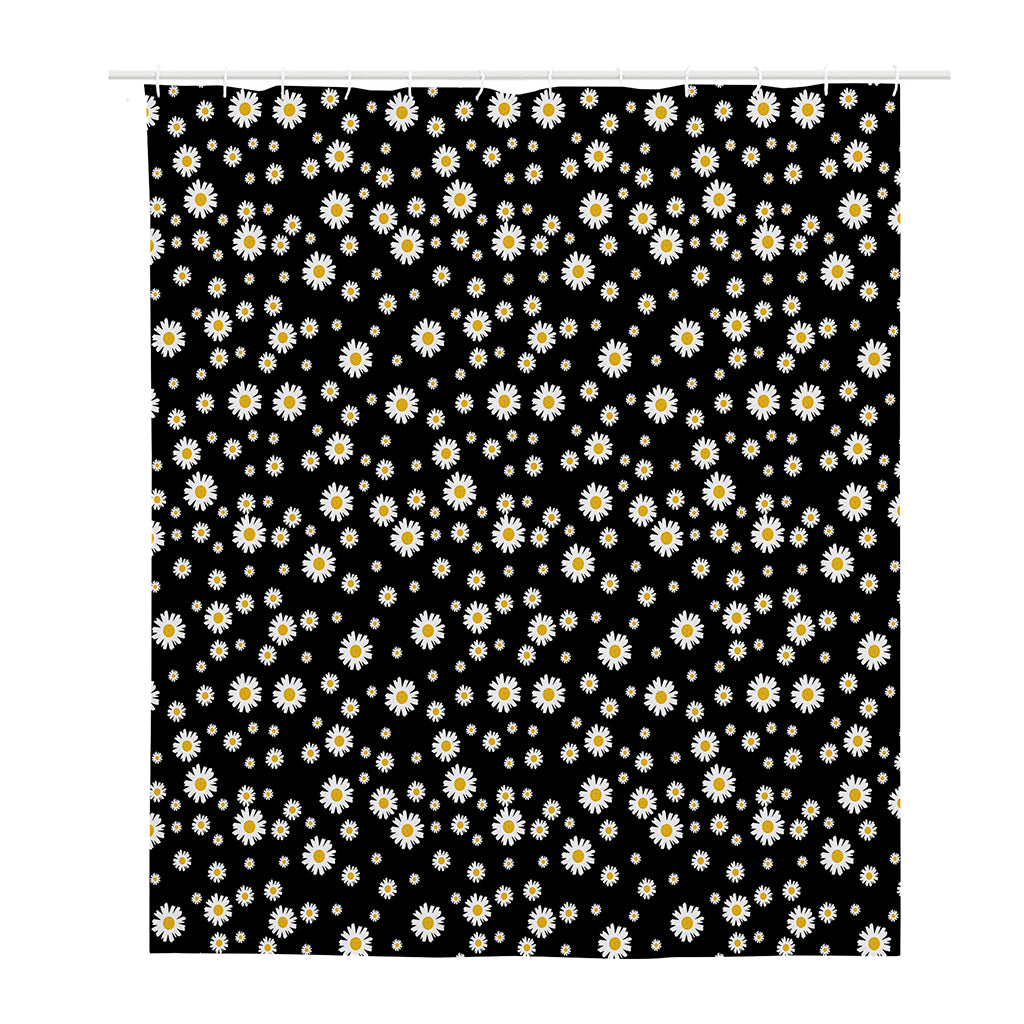 Black Daisy Floral Pattern Print Polyester Shower Curtain