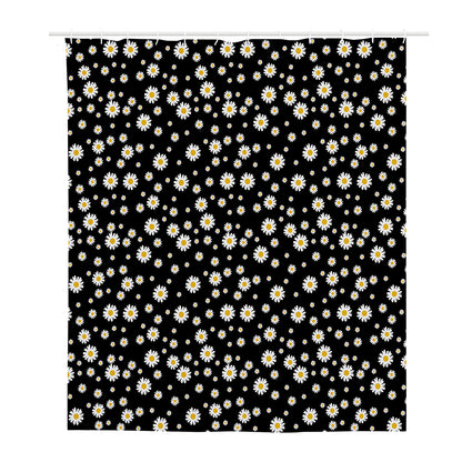 Black Daisy Floral Pattern Print Polyester Shower Curtain