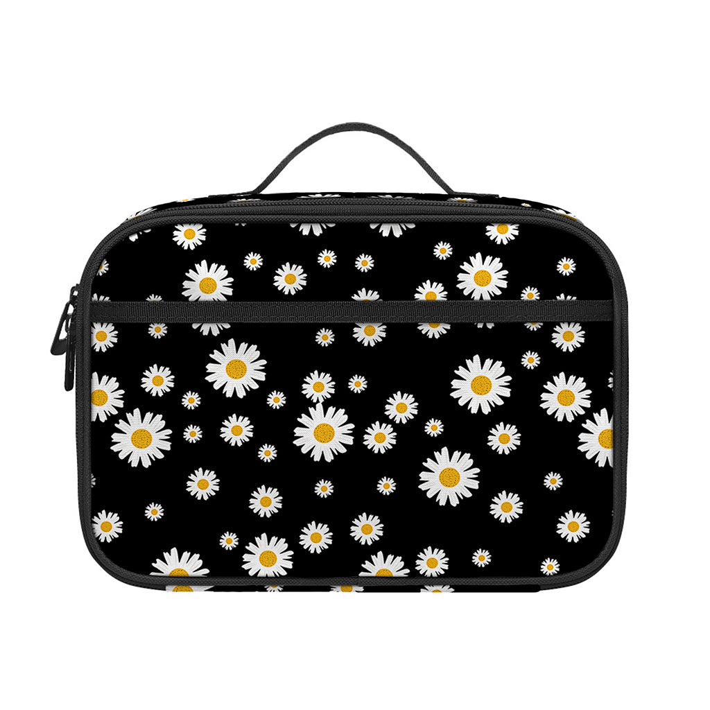 Black Daisy Floral Pattern Print Portable Lunch Bag