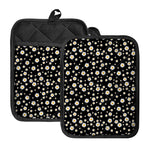 Black Daisy Floral Pattern Print Pot Holders With Pocket