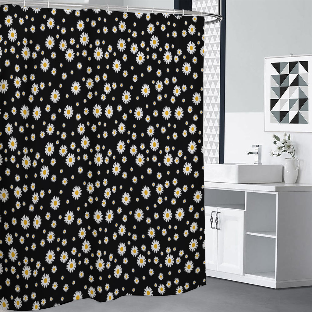 Black Daisy Floral Pattern Print Premium Shower Curtain