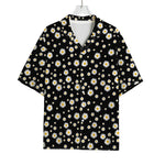 Black Daisy Floral Pattern Print Rayon Hawaiian Shirt