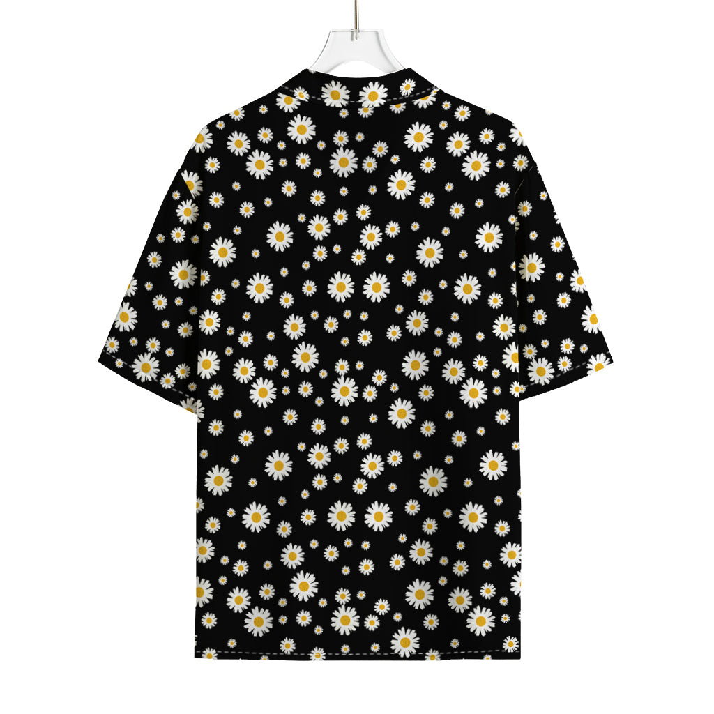 Black Daisy Floral Pattern Print Rayon Hawaiian Shirt