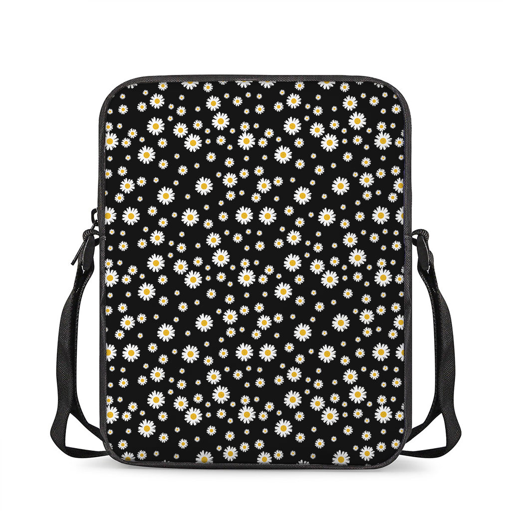 Black Daisy Floral Pattern Print Rectangular Crossbody Bag