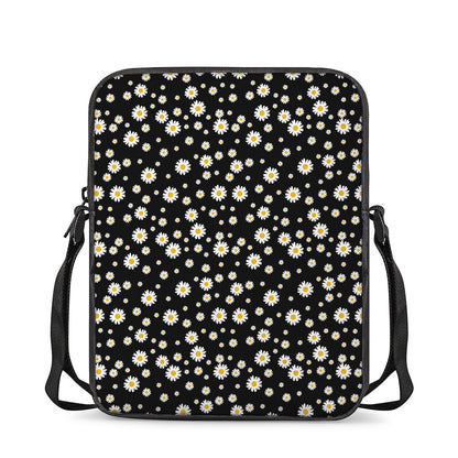 Black Daisy Floral Pattern Print Rectangular Crossbody Bag