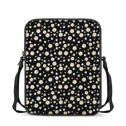 Black Daisy Floral Pattern Print Rectangular Crossbody Bag