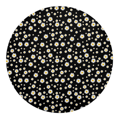 Black Daisy Floral Pattern Print Round Blanket