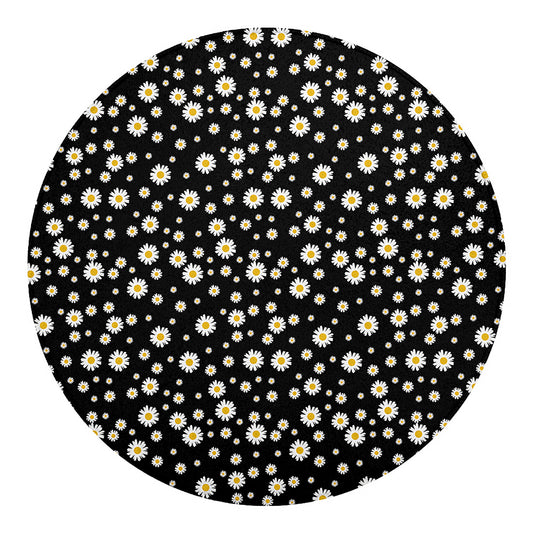 Black Daisy Floral Pattern Print Round Blanket