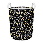 Black Daisy Floral Pattern Print Round Laundry Basket