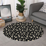 Black Daisy Floral Pattern Print Round Rug