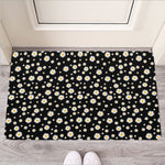 Black Daisy Floral Pattern Print Rubber Doormat