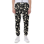 Black Daisy Floral Pattern Print Scuba Joggers