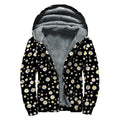 Black Daisy Floral Pattern Print Sherpa Lined Zip Up Hoodie