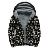 Black Daisy Floral Pattern Print Sherpa Lined Zip Up Hoodie