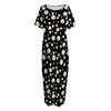 Black Daisy Floral Pattern Print Short Sleeve Long Nightdress