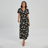 Black Daisy Floral Pattern Print Short Sleeve Maxi Dress