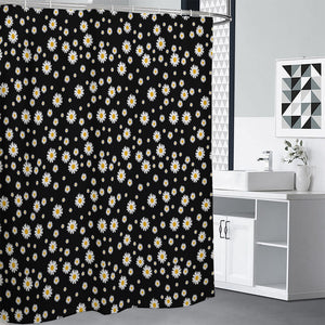 Black Daisy Floral Pattern Print Shower Curtain