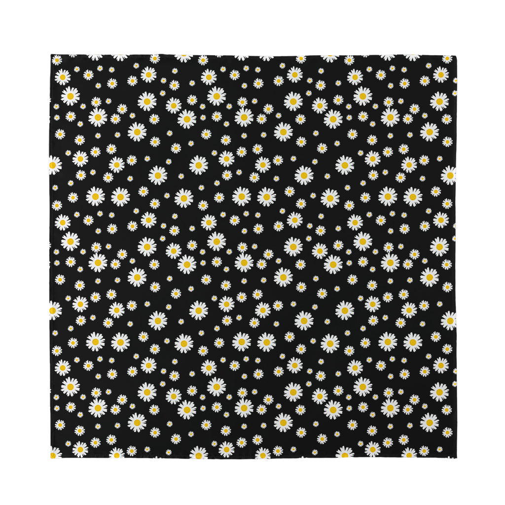 Black Daisy Floral Pattern Print Silk Bandana
